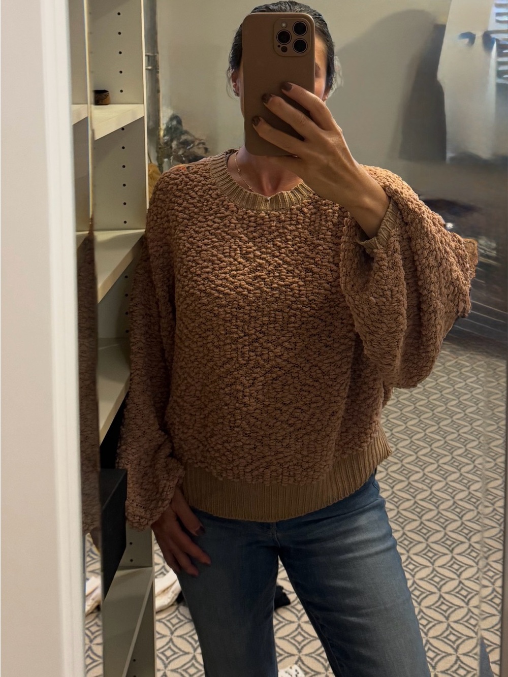 Vintage Havana Brown popcorn Teddy Crewneck Sweater S